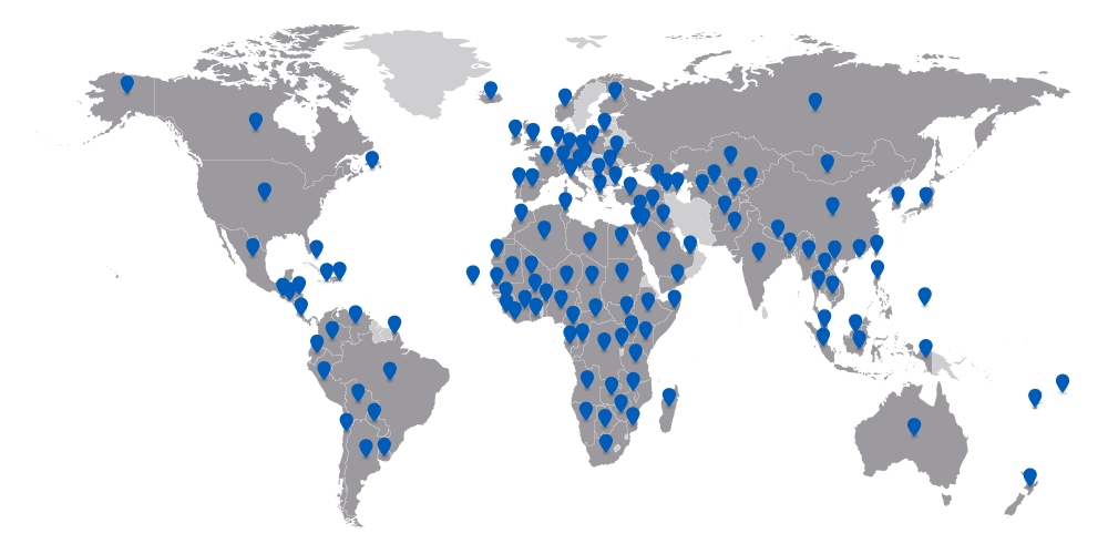 World map showing NOVAIR Installations and relationships worldwide