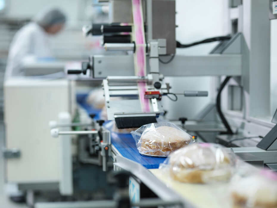 food on assembly line being packaged using nitrogen