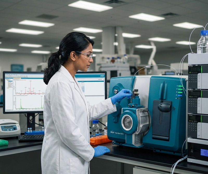 scientist working with mass spectrometry machine