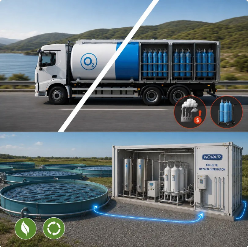 cylinder oxygen delivery vs on-site oxygen generator for aquaculture
